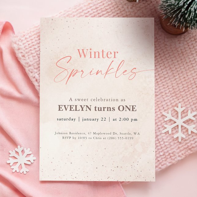 Pink Winter Sprinkles Glitter Girl 1st Birthday Einladung (Von Creator hochgeladen)