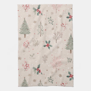 Pink Winter - Stechpalmenblätter, Kiefernbaum, Sch Geschirrtuch