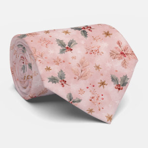 Pink Winter - Stechpalmenblätter und Schneeflocken Krawatte