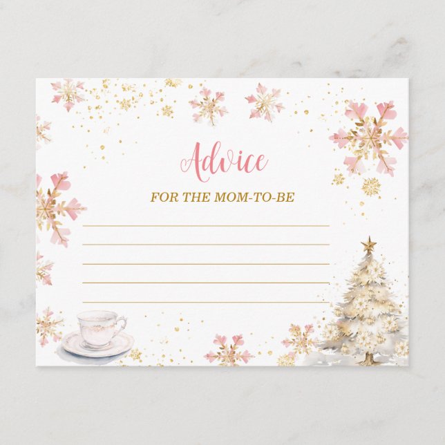 Pink Winter Tea Party Baby Shower Advice For Mom Begleitkarte (Vorderseite)