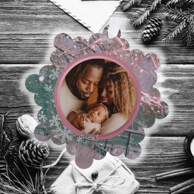 Pink Winter Weihnachten Schneeflocken Familienfest Ornament Karte (Von Creator hochgeladen)