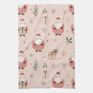 Pink Winter - Weihnachtsmann, Schneeflocken, Stech Geschirrtuch