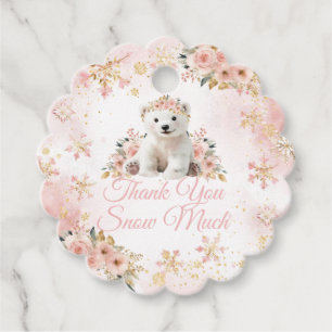 Pink Winter Weißer Bär mit Girl Baby Dusche Geschenkanhänger