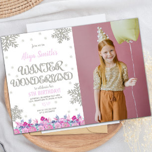 Pink Winter Wonderland Anniversaire Invitations ph