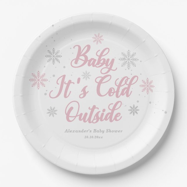 Pink Winter Wonderland Babydusche Pappteller (Vorderseite)