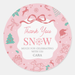 Pink Winter Wonderland First Birthday Runder Aufkleber
