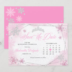 Pink Winter Wonderland Schneeflocke Save the Date Einladung
