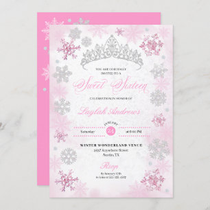 Pink Winter Wonderland Snowflake Sweet 16 Einladung