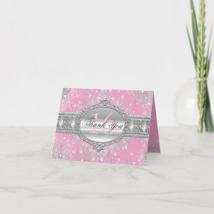 Pink Winter Wonderland Sweet 16 Cartes de remercie