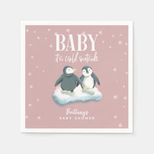 Pink Winter Wonderland Thema Penguin Babydusche Serviette