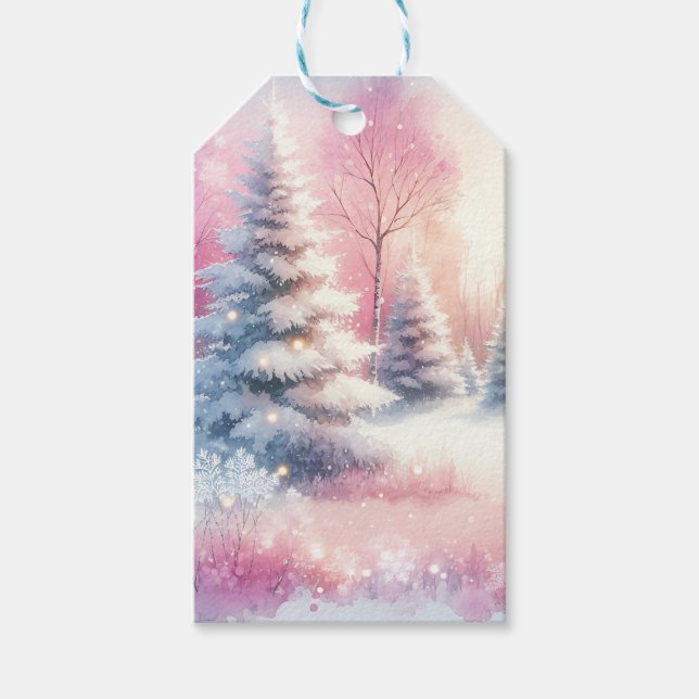 Pink Winter Wonderland Weihnachten Geschenkanhänger (Vorderseite)