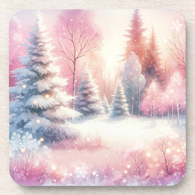 Pink Winter Wonderland Weihnachten Getränkeuntersetzer (Vorderseite)