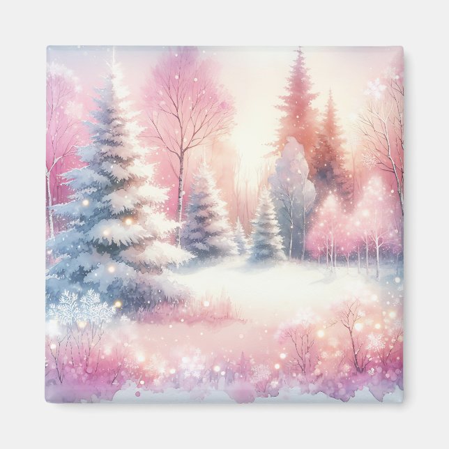 Pink Winter Wonderland Weihnachten Magnet (Vorne)