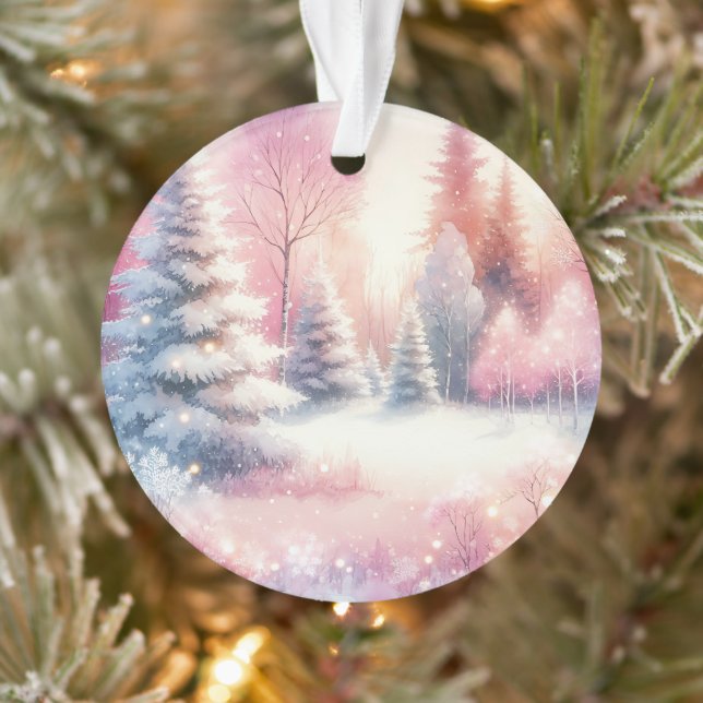 Pink Winter Wonderland Weihnachten Personalisiert Ornament (Baum)