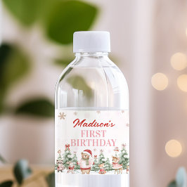 Pink Winter Woodland Birthday Water Bottle Label