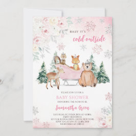 Pink Winter Woodland Kinderdusche Einladung