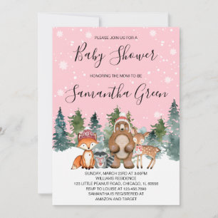 Pink Winter Woodland Kinderdusche Einladung