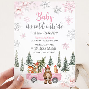 Pink Winter Woodland Kinderdusche Einladung