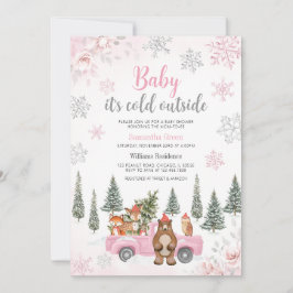 Pink Winter Woodland Kinderdusche Einladung