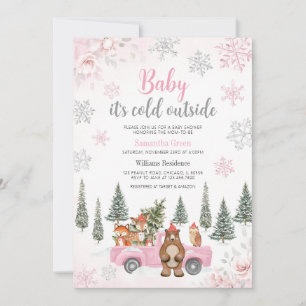 Pink Winter Woodland Kinderdusche Einladung