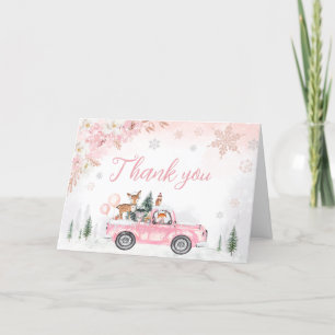 Pink Winter Woodland Truck Kinderdusche Dankeskarte