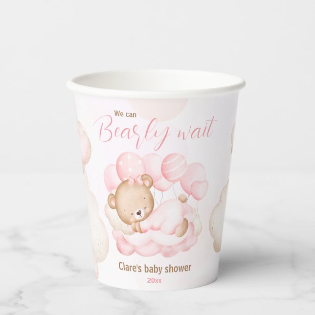 Pink wir können frühzeitig abwarten Baby Duschpapi Pappbecher (Vorderseite)