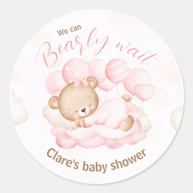 Pink wir können frühzeitig abwarten Babydusche Auf Runder Aufkleber (Vorderseite)