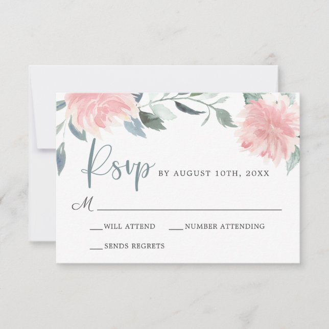 Pink Wispy Floral Elegante Hochzeitsstimmung UAWG RSVP Karte (Vorderseite)