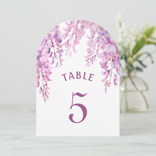 Pink Wisteria Arch Table Number Einladung (Stehend Vorderseite)