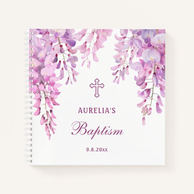 Pink Wisteria Baptism Guest Book Notizbuch (Vorderseite)