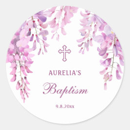 Pink Wisteria Baptism Runder Aufkleber