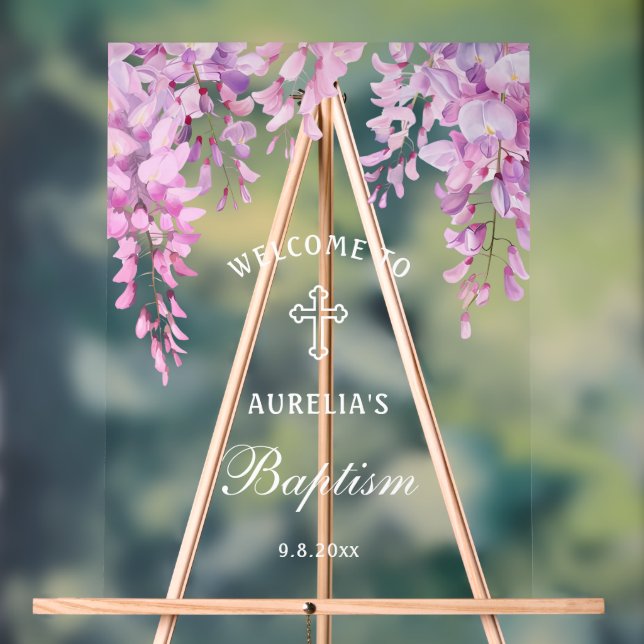 Pink Wisteria Baptism Welcome Acrylschild (Neutral)