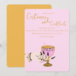 Pink Witch Hand Kostüme und Cocktails Halloween Einladung