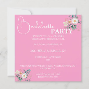 Pink with Flowers Bachelorette Party Invitation