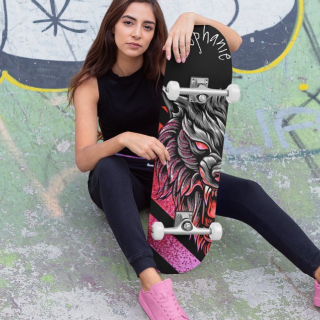Pink Wolf Head Monogram Skateboard (Von Creator hochgeladen)