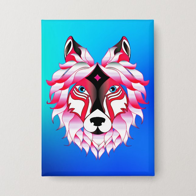 Pink Wolf Head Polygon Design-24531 Button (Vorderseite)