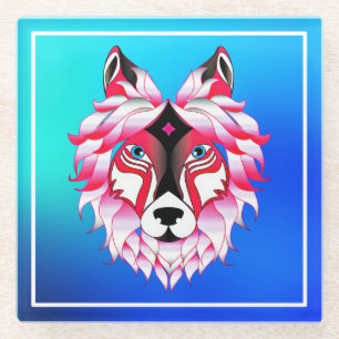 Pink Wolf Head Polygon Design-24531 Glasuntersetzer