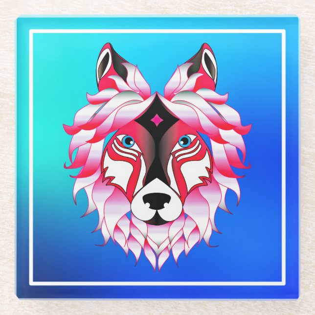 Pink Wolf Head Polygon Design-24531 Glasuntersetzer (Vorderseite)