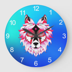 Pink Wolf Head Polygon Design-24531 Große Wanduhr