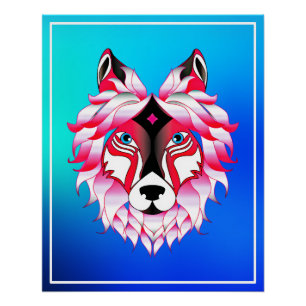 Pink Wolf Head Polygon Design-24531 Poster