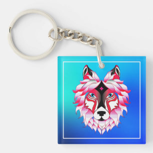 Pink Wolf Head Polygon Design-24531 Schlüsselanhänger
