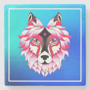 Pink Wolf Head Polygon Design-24531 Steinuntersetzer
