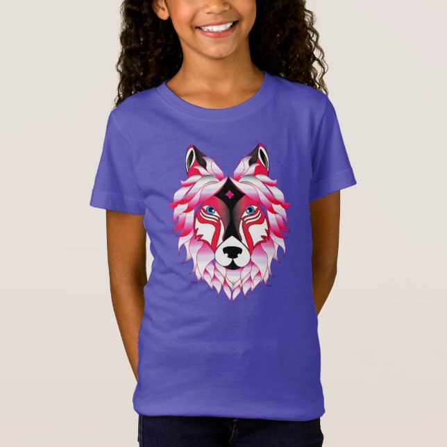 Pink Wolf Head Polygon Design-24531 T-Shirt (Vorderseite)