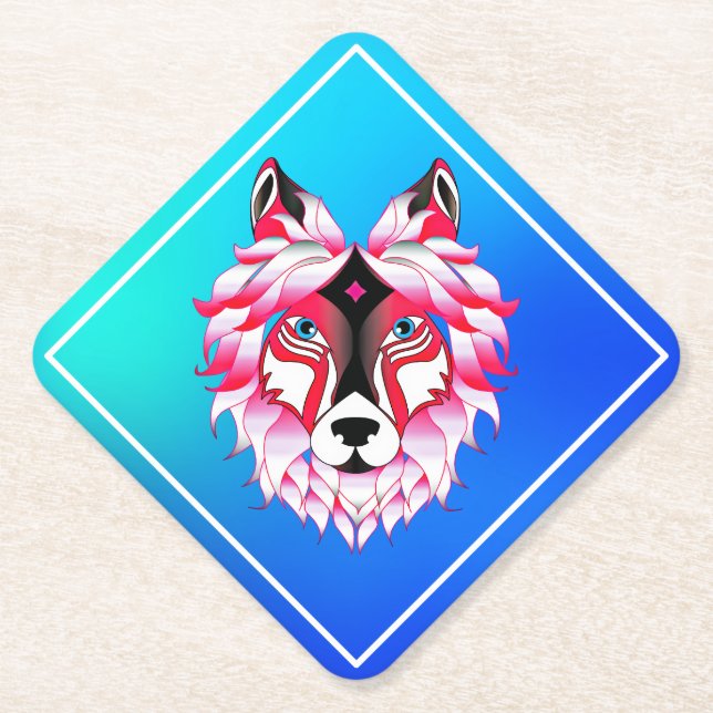 Pink Wolf Head Polygon Design-24531 Untersetzer (Vorderseite)