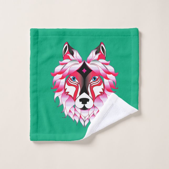 Pink Wolf Head Polygon Design-24531 Waschlappen (Waschlappen)