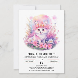 Pink Wolf Howl Girl Geburtstag Einladung