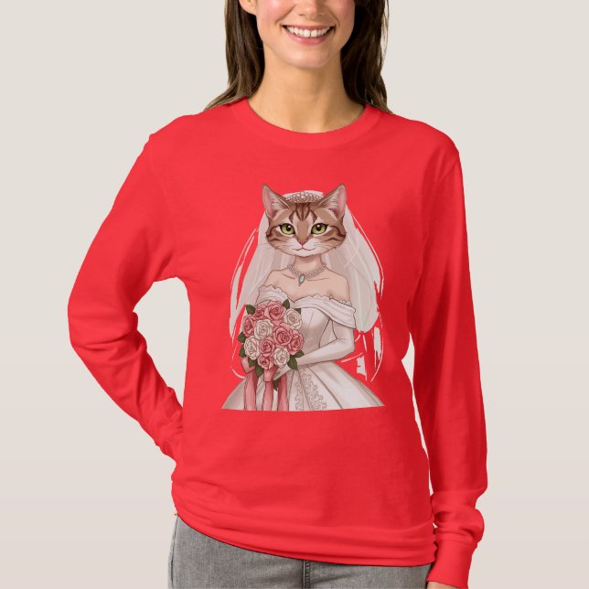 Pink Women's T - Shirt mit Niedlicher Bride Cat De (Vorderseite)