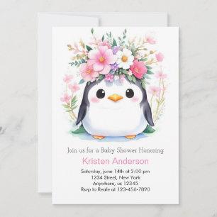 Pink Wonderland Pinguin's Joy Girl Baby Shower Einladung