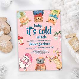 Pink Woodland Animals Baby Winter Baby Dusche Einladung