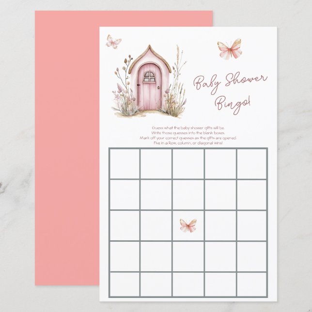 Pink Woodland Fairies Babydusche Bingo (Vorne/Hinten)